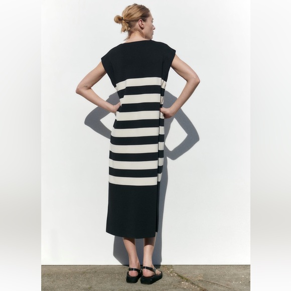 Zara STRIPED KNIT DRESS. Black/Ecru. Sizes S, M, L. New with Tags. - Picture 6 of 8